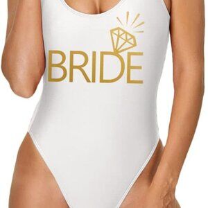 MUZHI Bride Retro One Piece Swimsuit Wifey Squad Swimwear Removable Pads SIZE: M